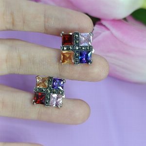 Серебряные серьги с самоцветами и марказитами