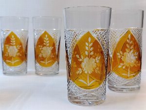 Винтажные стаканы (6 штук). Янтарный хрусталь "Julia", Польша.