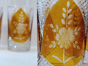 Винтажные стаканы (6 штук). Янтарный хрусталь "Julia", Польша.