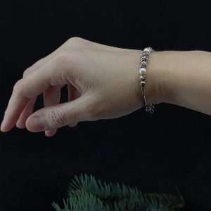 Серебряный браслет "Шарики", с жемчугом