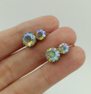Легкие винтажные серьги с радужным стеклом. Чехословакия