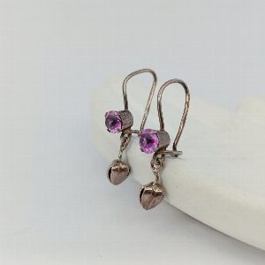 Серебряные винтажные серьги с розовыми корундами, СССР 
