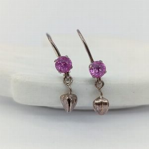 Серебряные винтажные серьги с розовыми корундами, СССР 
