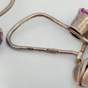 Серебряные винтажные серьги с розовыми корундами, СССР 